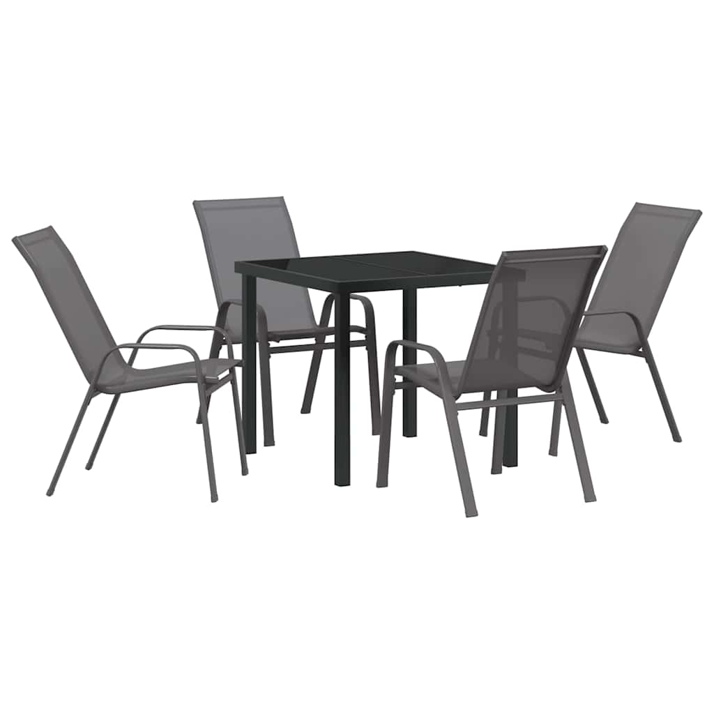 Garden Dining Set 5 pcs Grey and Black Powder-coated Steel