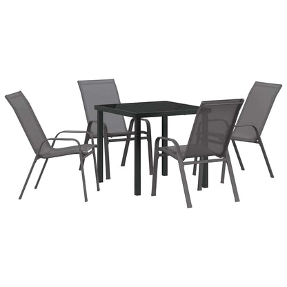 Garden Dining Set 5 pcs Grey and Black Powder-coated Steel