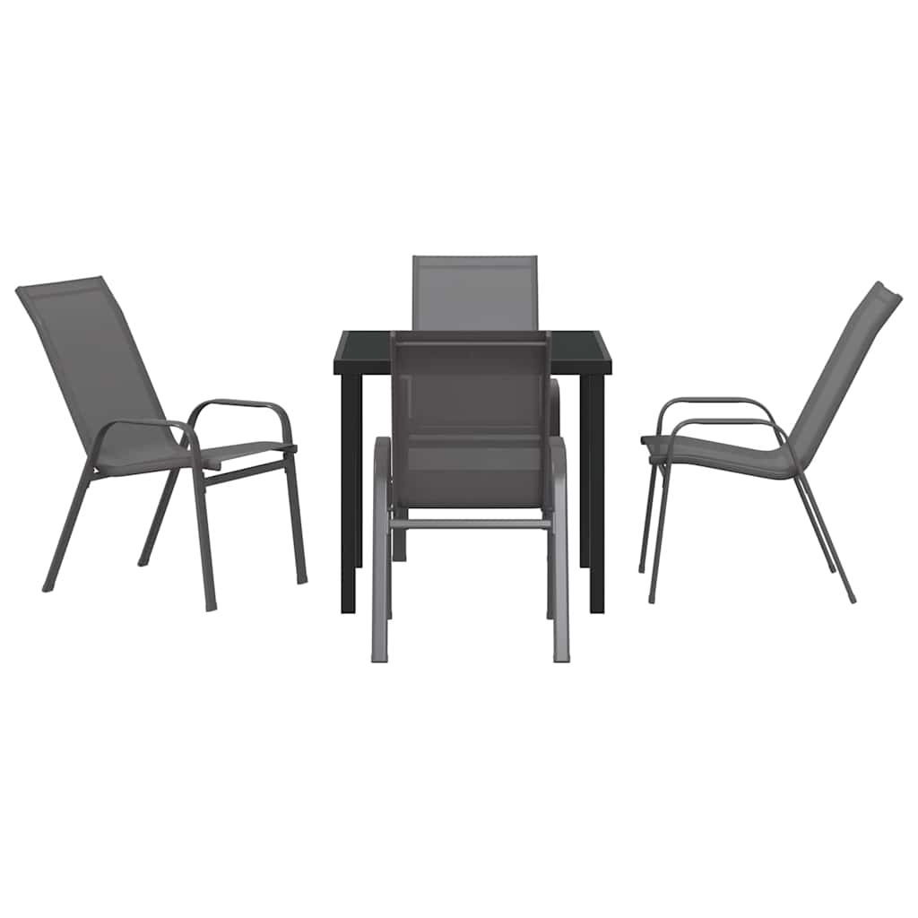 Garden Dining Set 5 pcs Grey and Black Powder-coated Steel