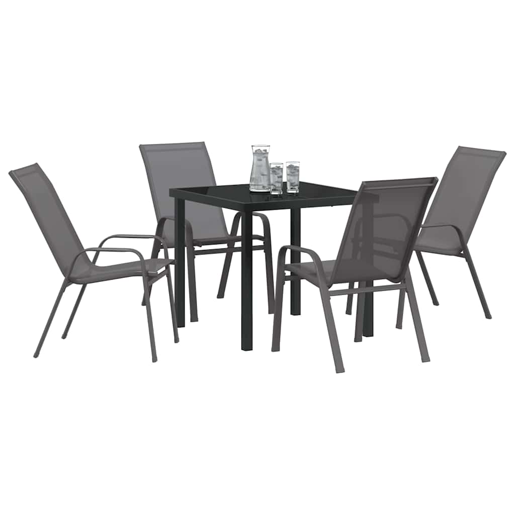 Garden Dining Set 5 pcs Grey and Black Powder-coated Steel