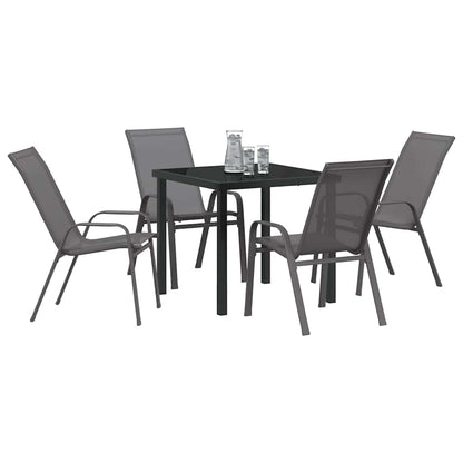 Garden Dining Set 5 pcs Grey and Black Powder-coated Steel