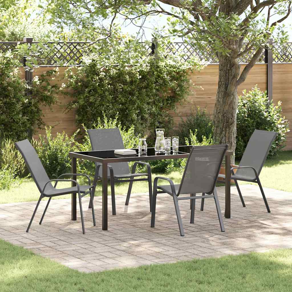 Garden Dining Set 5 pcs Grey and Black Powder-coated Steel