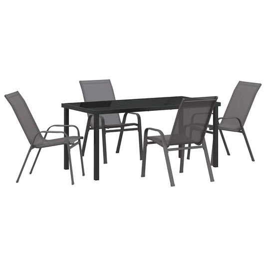 Garden Dining Set 5 pcs Grey and Black Powder-coated Steel