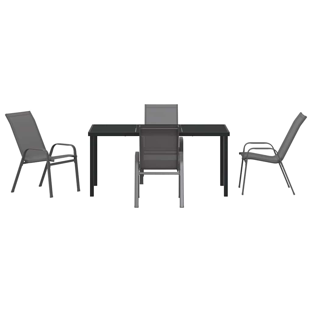 Garden Dining Set 5 pcs Grey and Black Powder-coated Steel