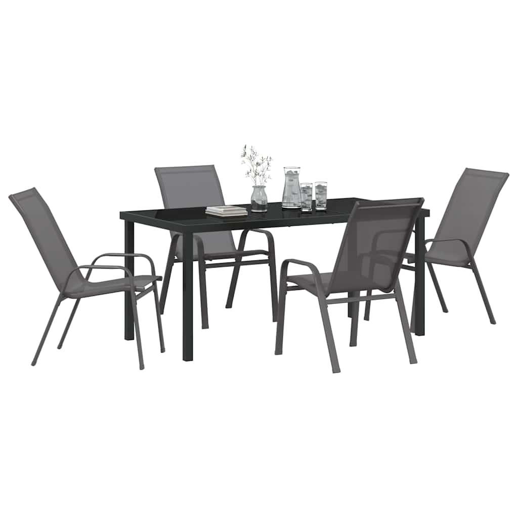 Garden Dining Set 5 pcs Grey and Black Powder-coated Steel
