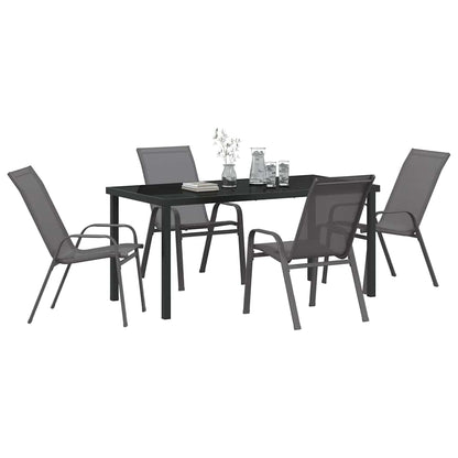 Garden Dining Set 5 pcs Grey and Black Powder-coated Steel