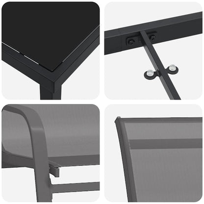 Garden Dining Set 7 pcs Grey and Black Powder-coated Steel