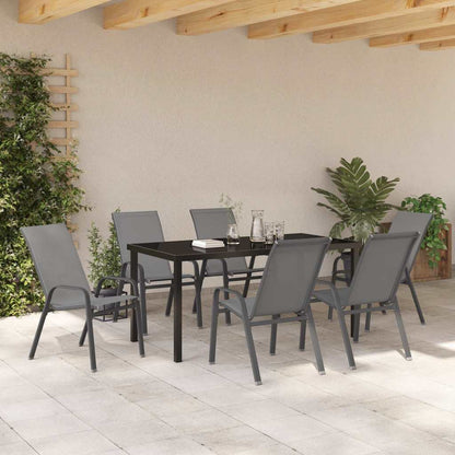 Garden Dining Set 7 pcs Grey and Black Powder-coated Steel