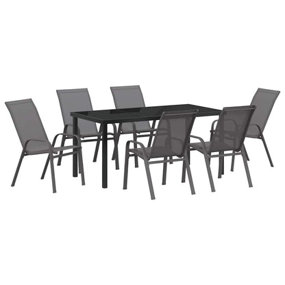 Garden Dining Set 7 pcs Grey and Black Powder-coated Steel