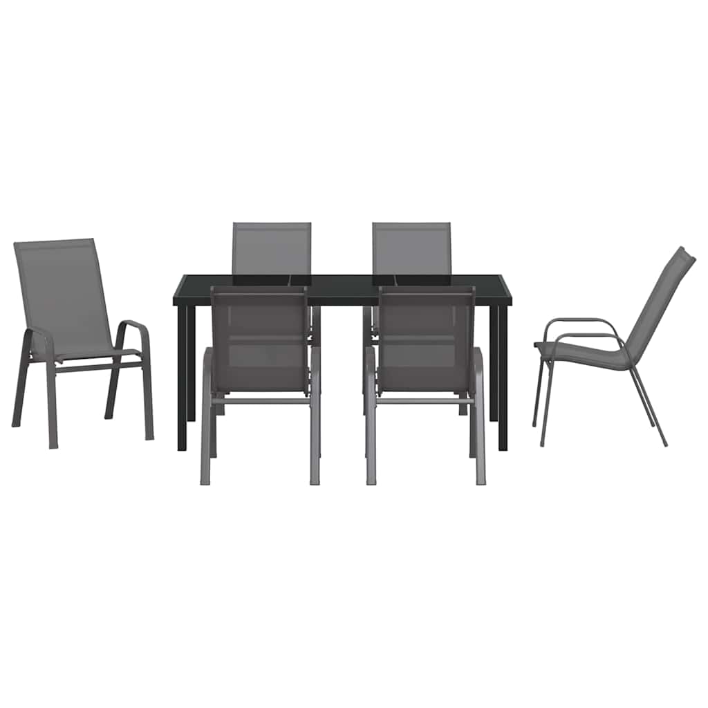 Garden Dining Set 7 pcs Grey and Black Powder-coated Steel