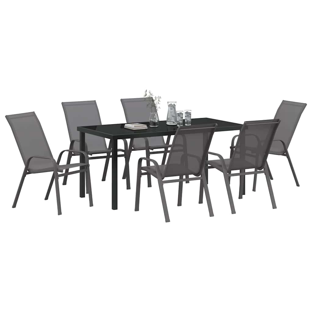 Garden Dining Set 7 pcs Grey and Black Powder-coated Steel