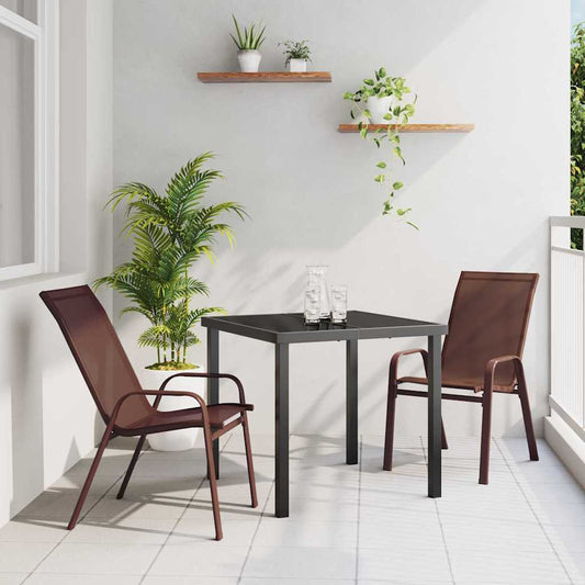Garden Dining Set 3 pcs Brown and Black Powder-coated Steel