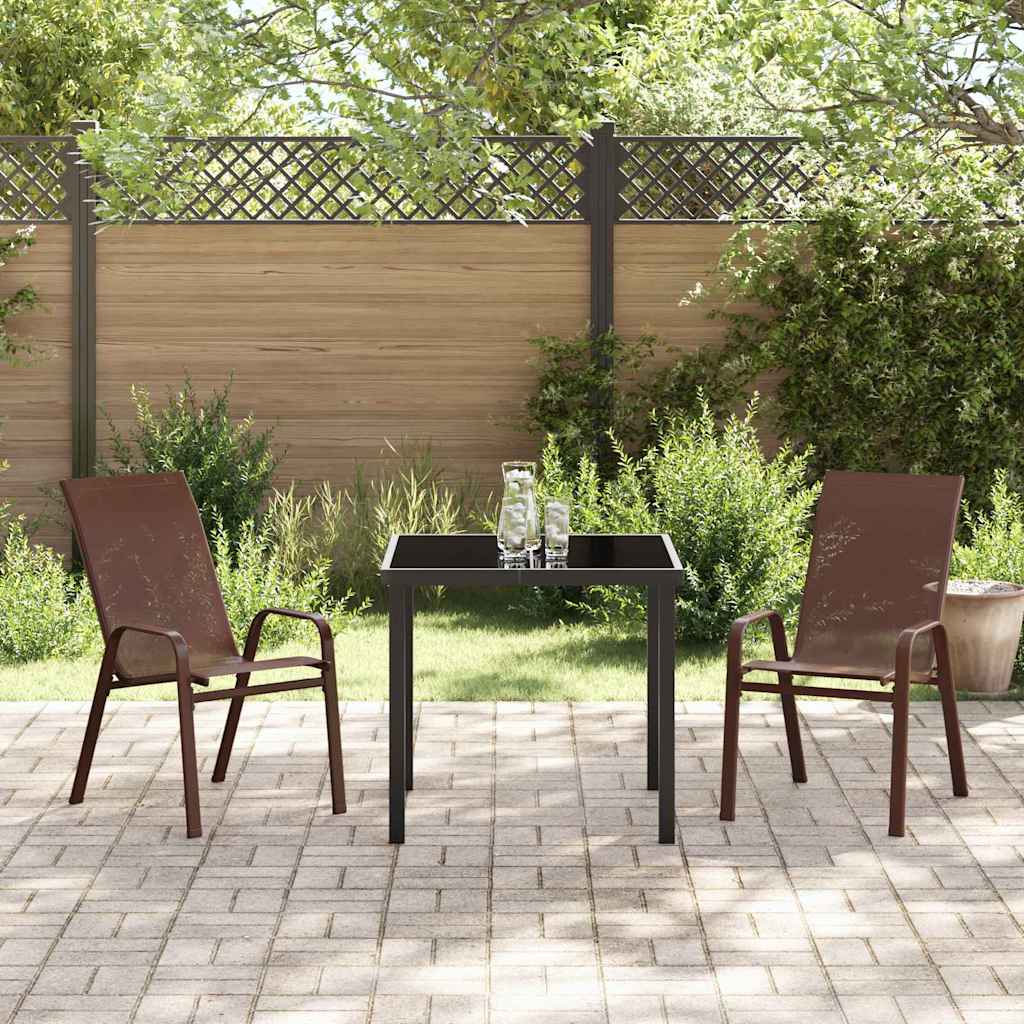 Garden Dining Set 3 pcs Brown and Black Powder-coated Steel