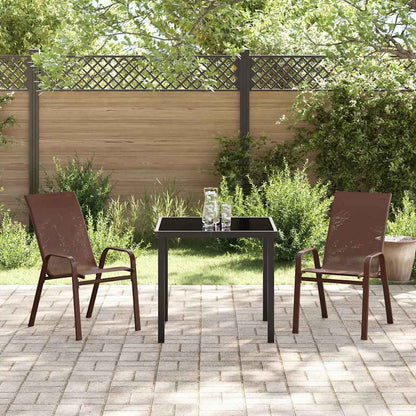 Garden Dining Set 3 pcs Brown and Black Powder-coated Steel