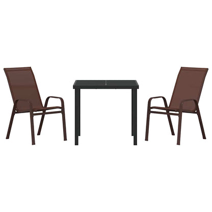 Garden Dining Set 3 pcs Brown and Black Powder-coated Steel
