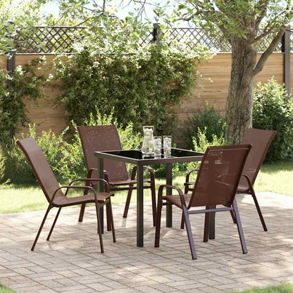 Garden Dining Set 5 pcs Brown and Black Powder-coated Steel