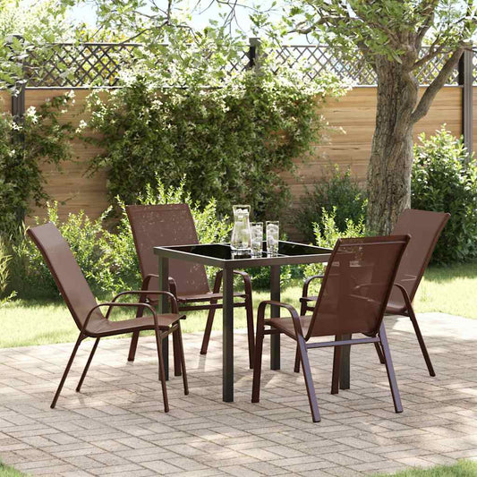 Garden Dining Set 5 pcs Brown and Black Powder-coated Steel