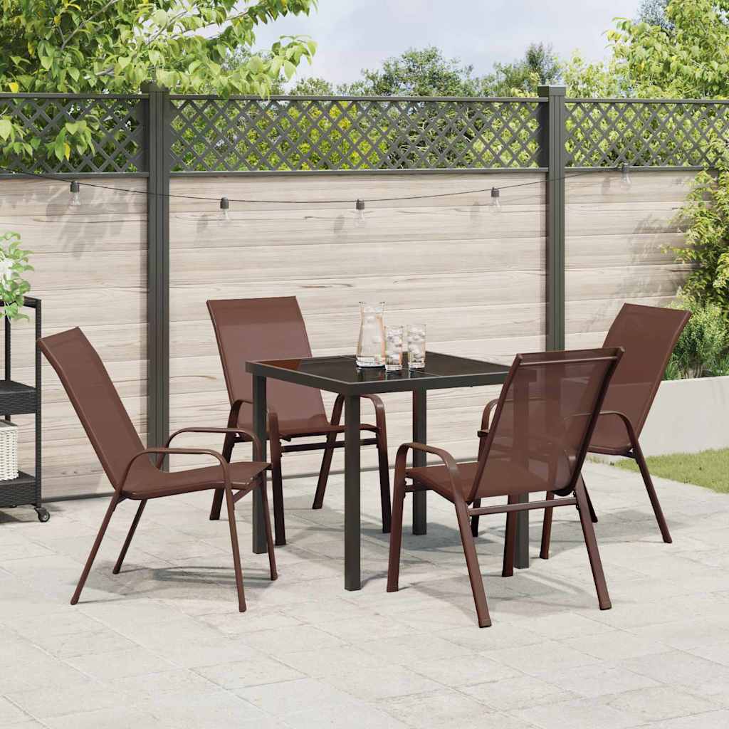 Garden Dining Set 5 pcs Brown and Black Powder-coated Steel
