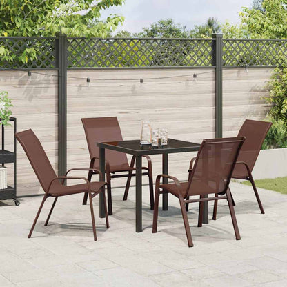 Garden Dining Set 5 pcs Brown and Black Powder-coated Steel