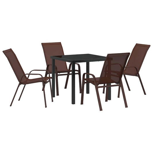 Garden Dining Set 5 pcs Brown and Black Powder-coated Steel