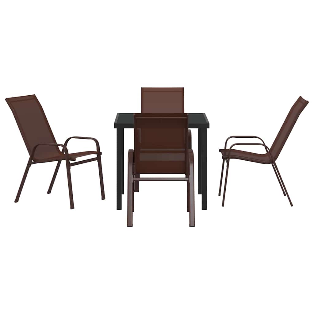 Garden Dining Set 5 pcs Brown and Black Powder-coated Steel