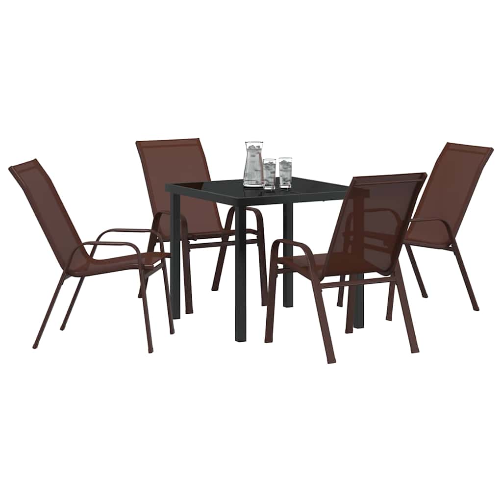 Garden Dining Set 5 pcs Brown and Black Powder-coated Steel