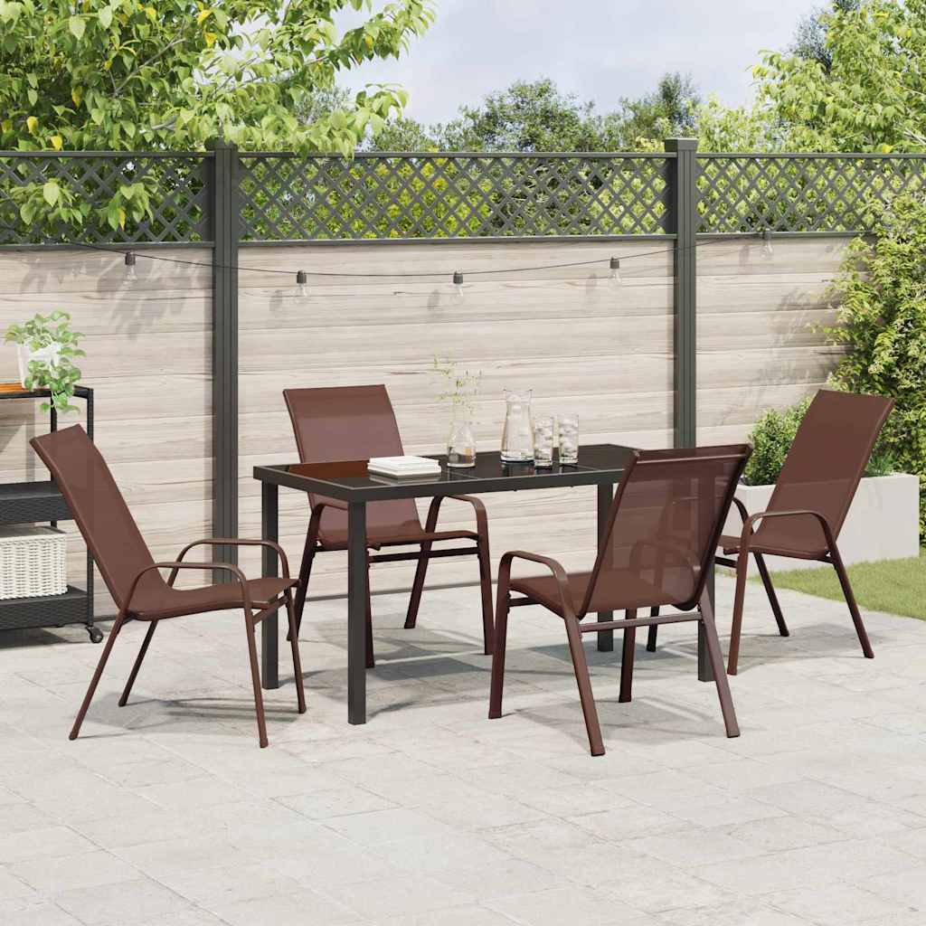 Garden Dining Set 5 pcs Brown and Black Powder-coated Steel