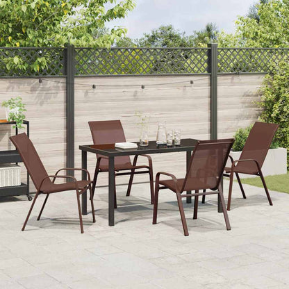 Garden Dining Set 5 pcs Brown and Black Powder-coated Steel