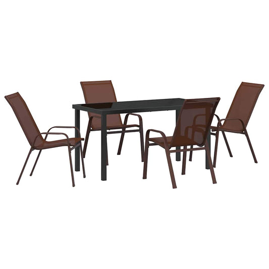 Garden Dining Set 5 pcs Brown and Black Powder-coated Steel