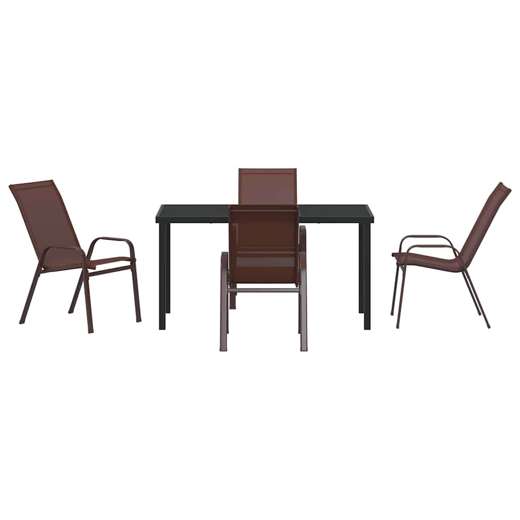 Garden Dining Set 5 pcs Brown and Black Powder-coated Steel