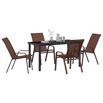 Garden Dining Set 5 pcs Brown and Black Powder-coated Steel