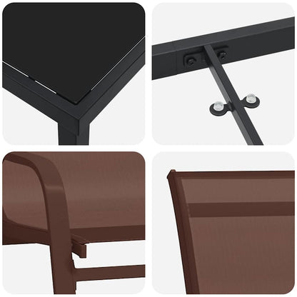 Garden Dining Set 5 pcs Brown and Black Powder-coated Steel