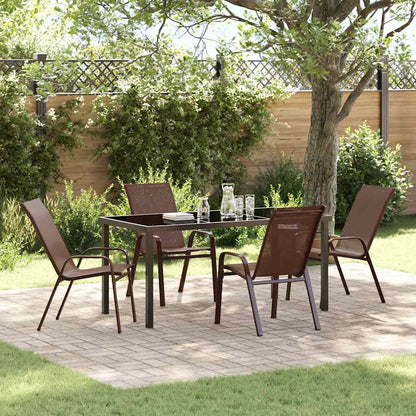 Garden Dining Set 5 pcs Brown and Black Powder-coated Steel