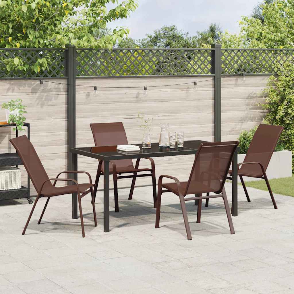 Garden Dining Set 5 pcs Brown and Black Powder-coated Steel
