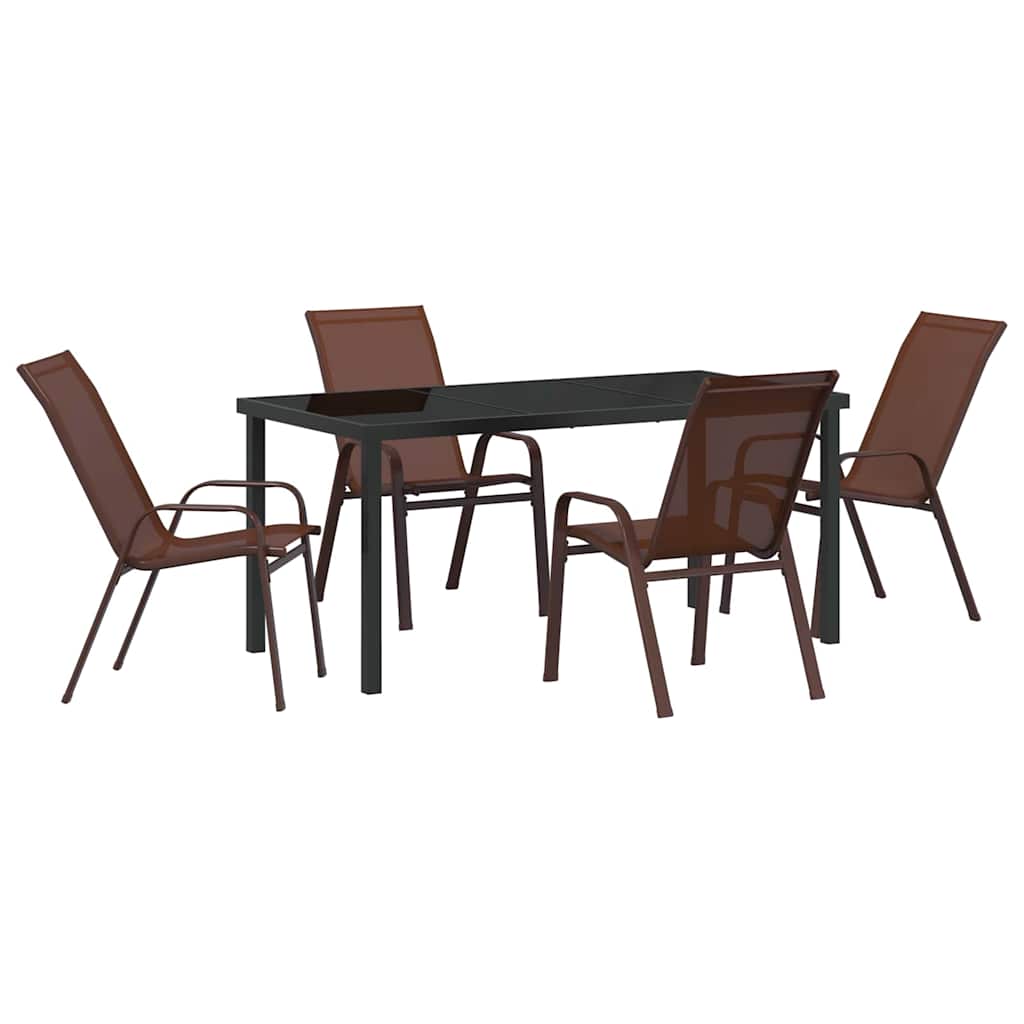 Garden Dining Set 5 pcs Brown and Black Powder-coated Steel