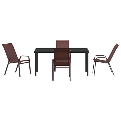 Garden Dining Set 5 pcs Brown and Black Powder-coated Steel