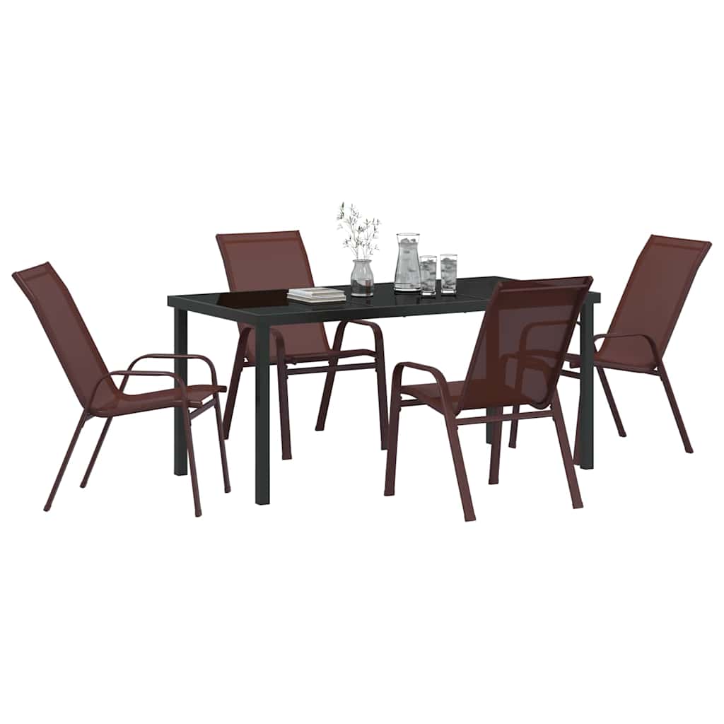 Garden Dining Set 5 pcs Brown and Black Powder-coated Steel