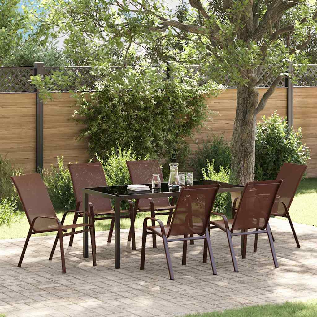 Garden Dining Set 7 pcs Brown and Black Powder-coated Steel