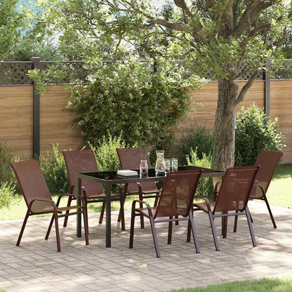 Garden Dining Set 7 pcs Brown and Black Powder-coated Steel