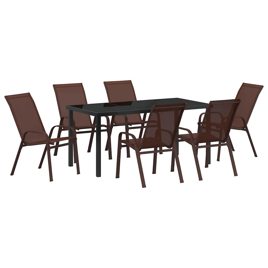 Garden Dining Set 7 pcs Brown and Black Powder-coated Steel