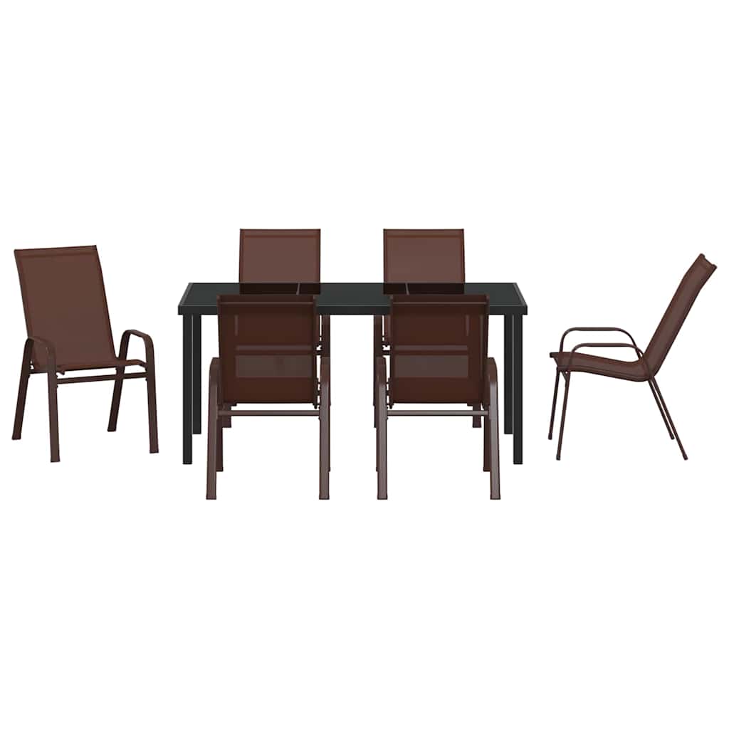 Garden Dining Set 7 pcs Brown and Black Powder-coated Steel