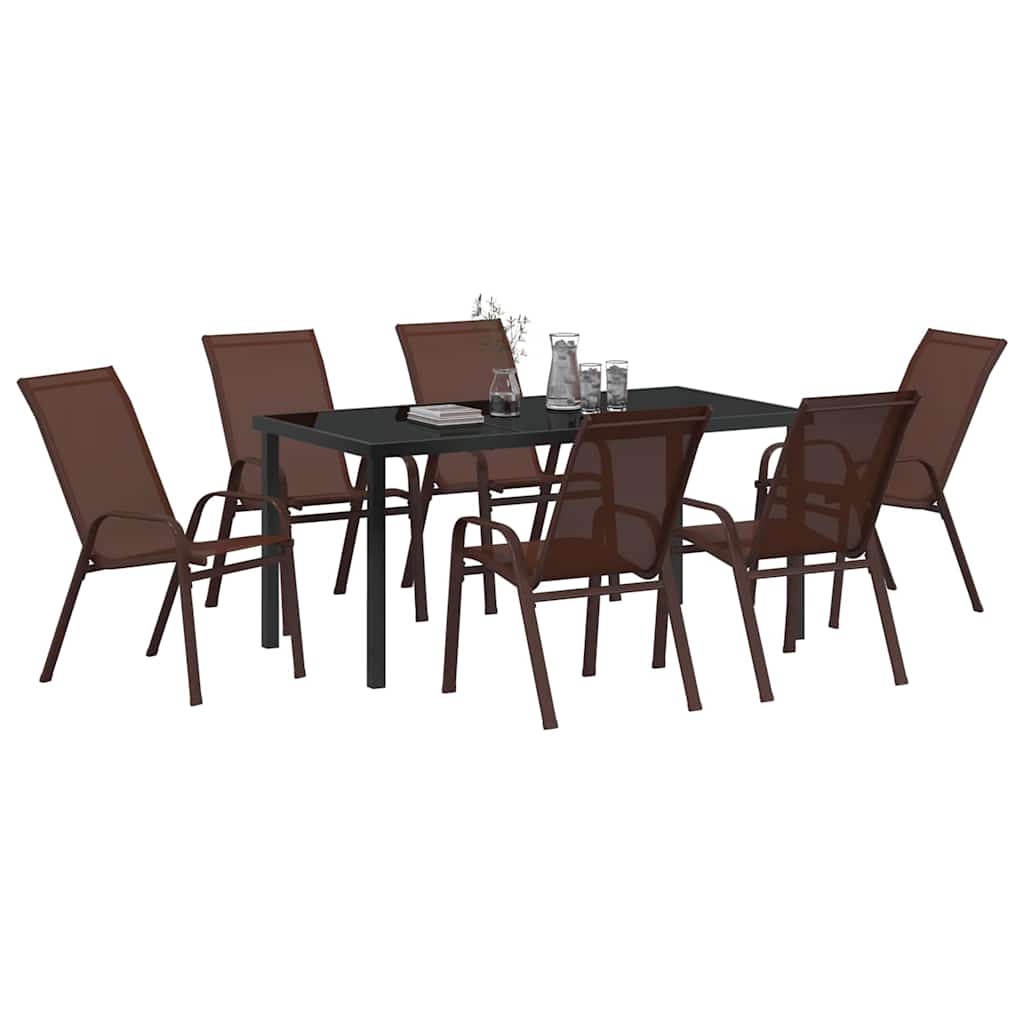 Garden Dining Set 7 pcs Brown and Black Powder-coated Steel