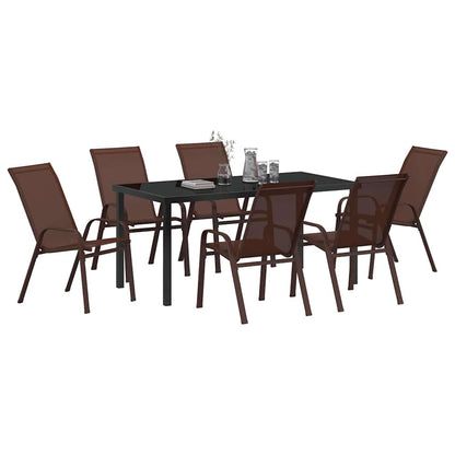 Garden Dining Set 7 pcs Brown and Black Powder-coated Steel