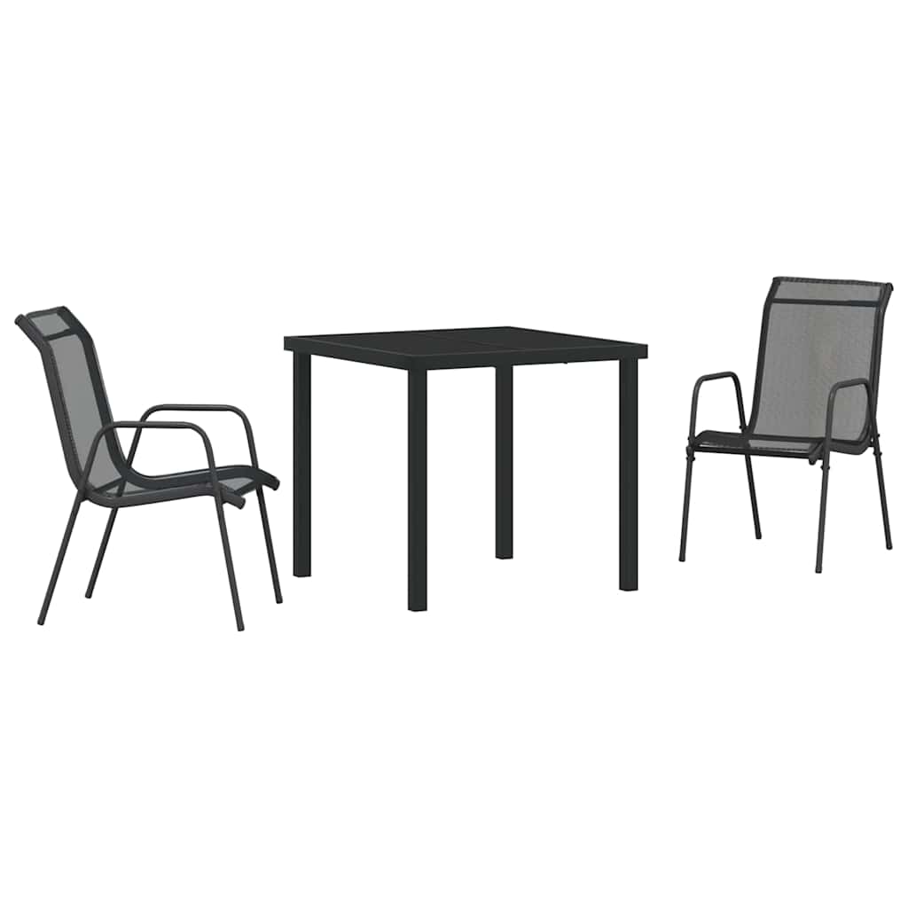 Garden Dining Set 3 pcs Black Powder-Coated Steel