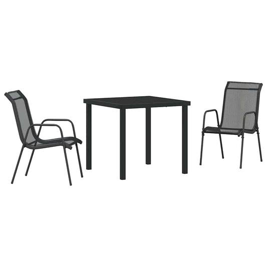 Garden Dining Set 3 pcs Black Powder-Coated Steel