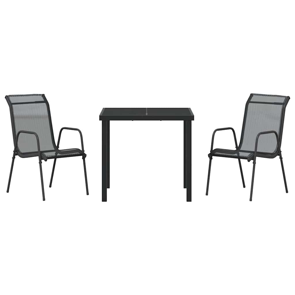 Garden Dining Set 3 pcs Black Powder-Coated Steel
