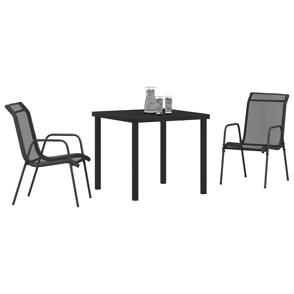 Garden Dining Set 3 pcs Black Powder-Coated Steel