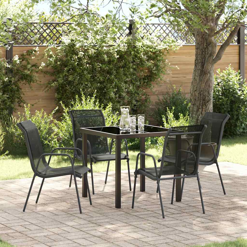 Garden Dining Set 5 pcs Black Powder-Coated Steel