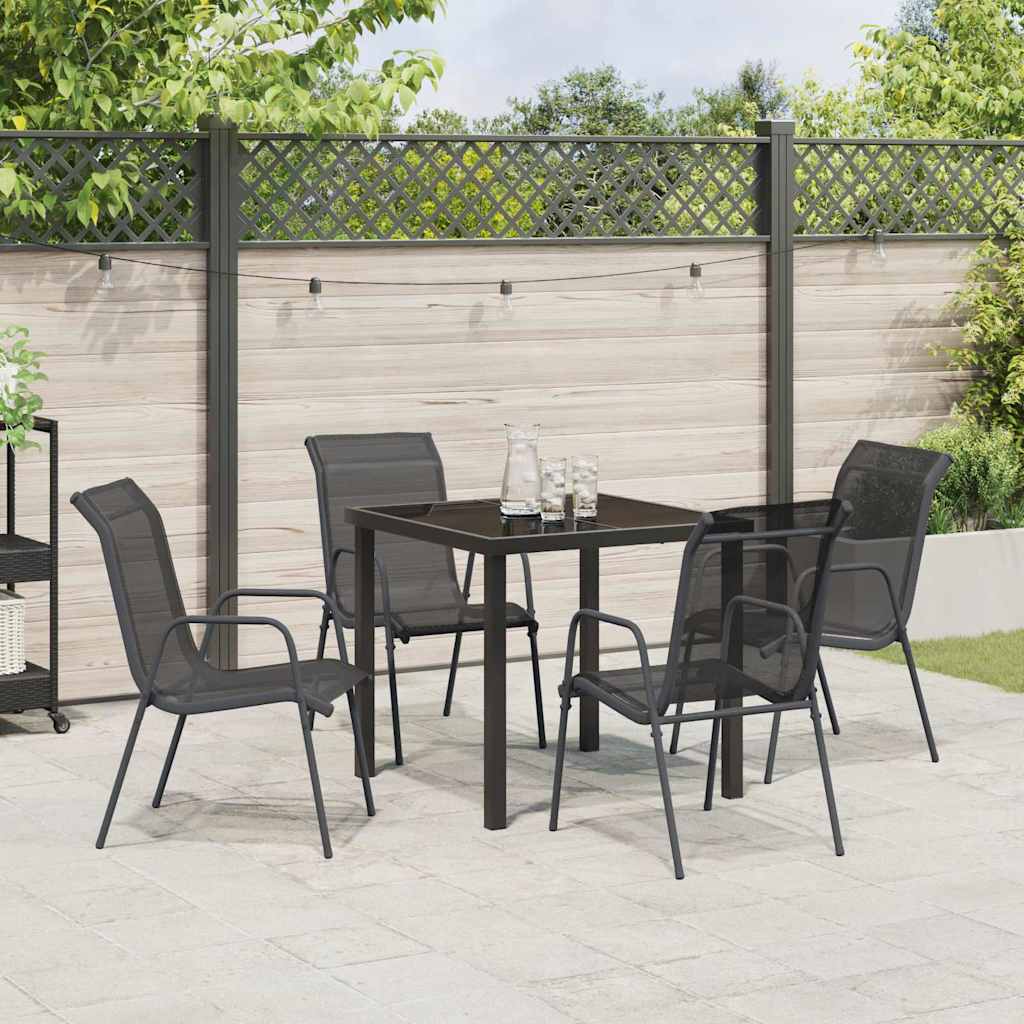 Garden Dining Set 5 pcs Black Powder-Coated Steel