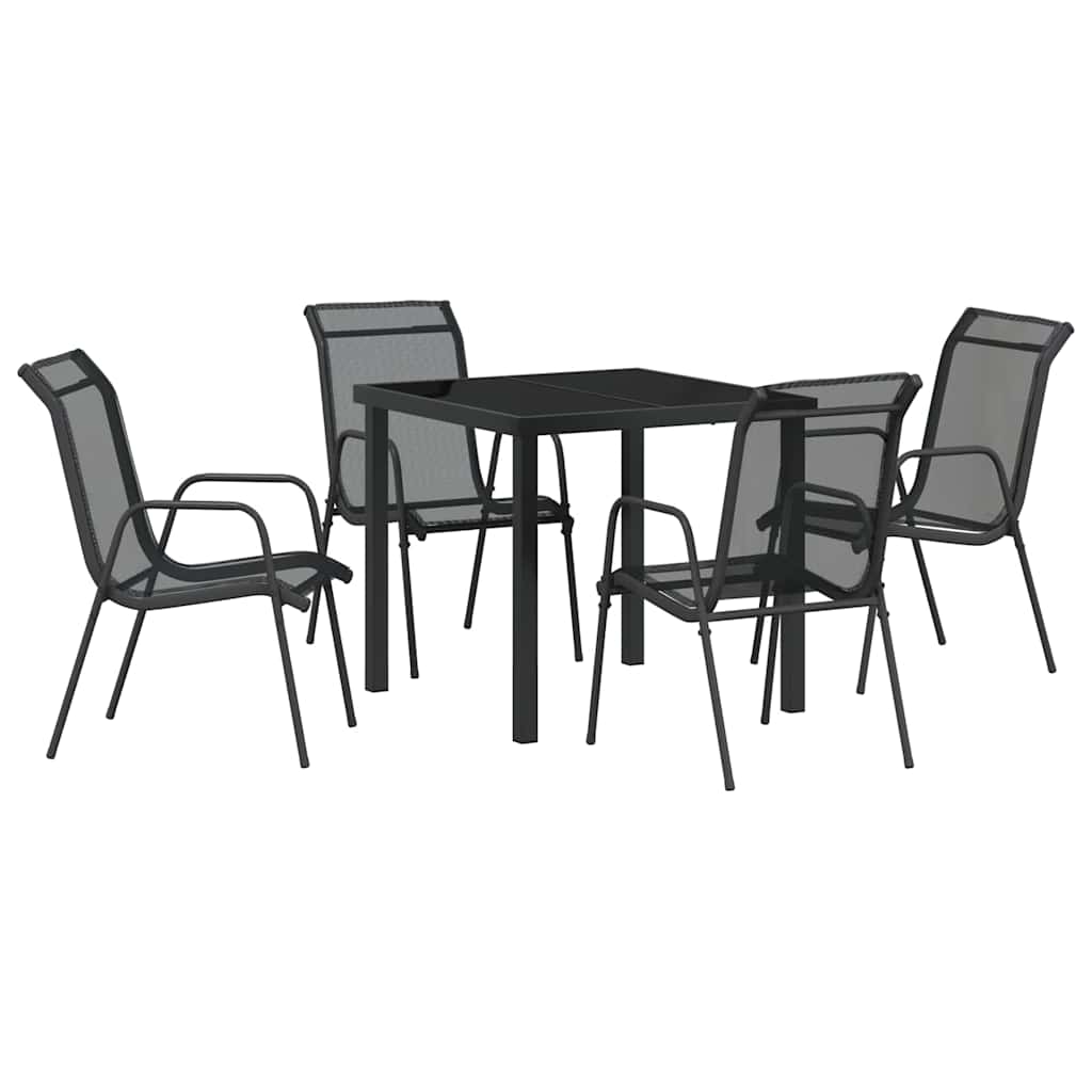Garden Dining Set 5 pcs Black Powder-Coated Steel